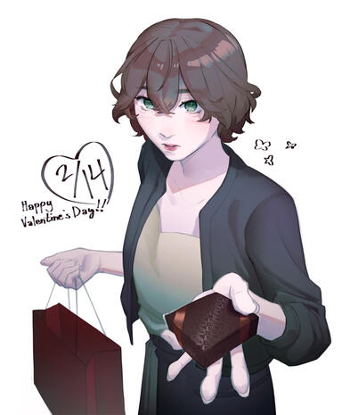 A fully rendered halfbody illustration of mobile game character Ito Yashiro, extending a small box to the viewer.